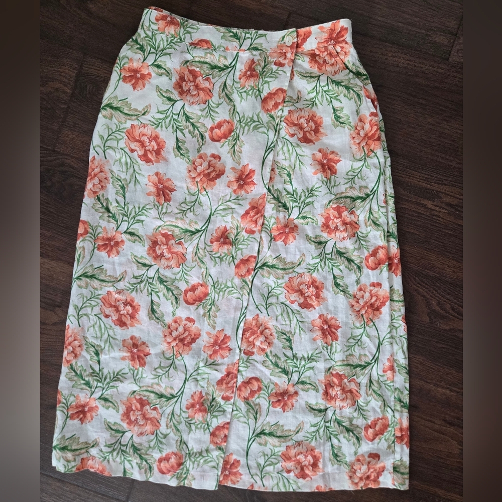 Joie Linen Maxi Midi Wrap Skirt Peach Floral Print Pocketa Size M